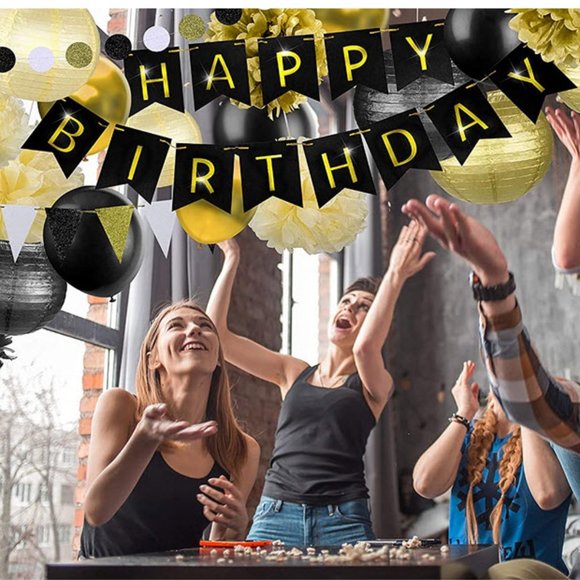 Black & Gold Birthday Party Decoration set - Picture 4 of 8